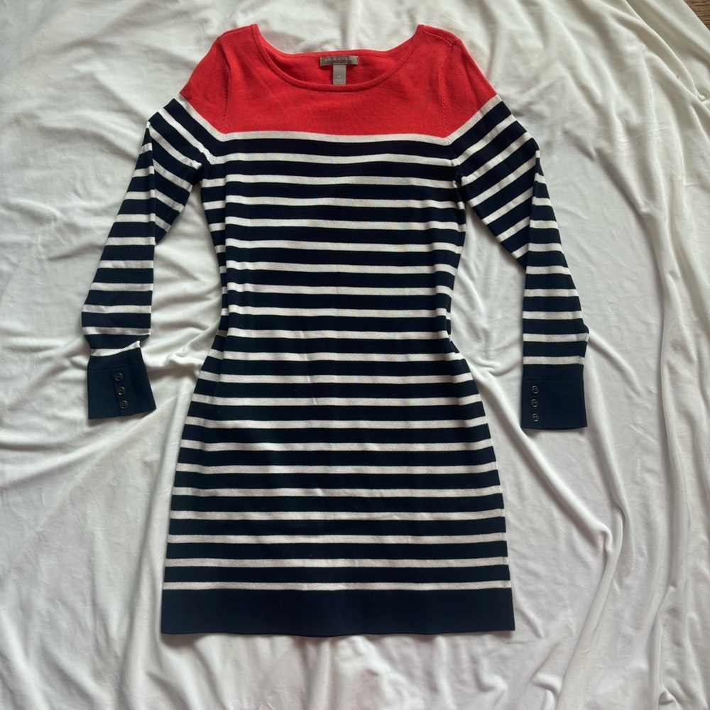Banana Republic Women’s Cotton Striped Sweater Dress Orange Blue Size Medium